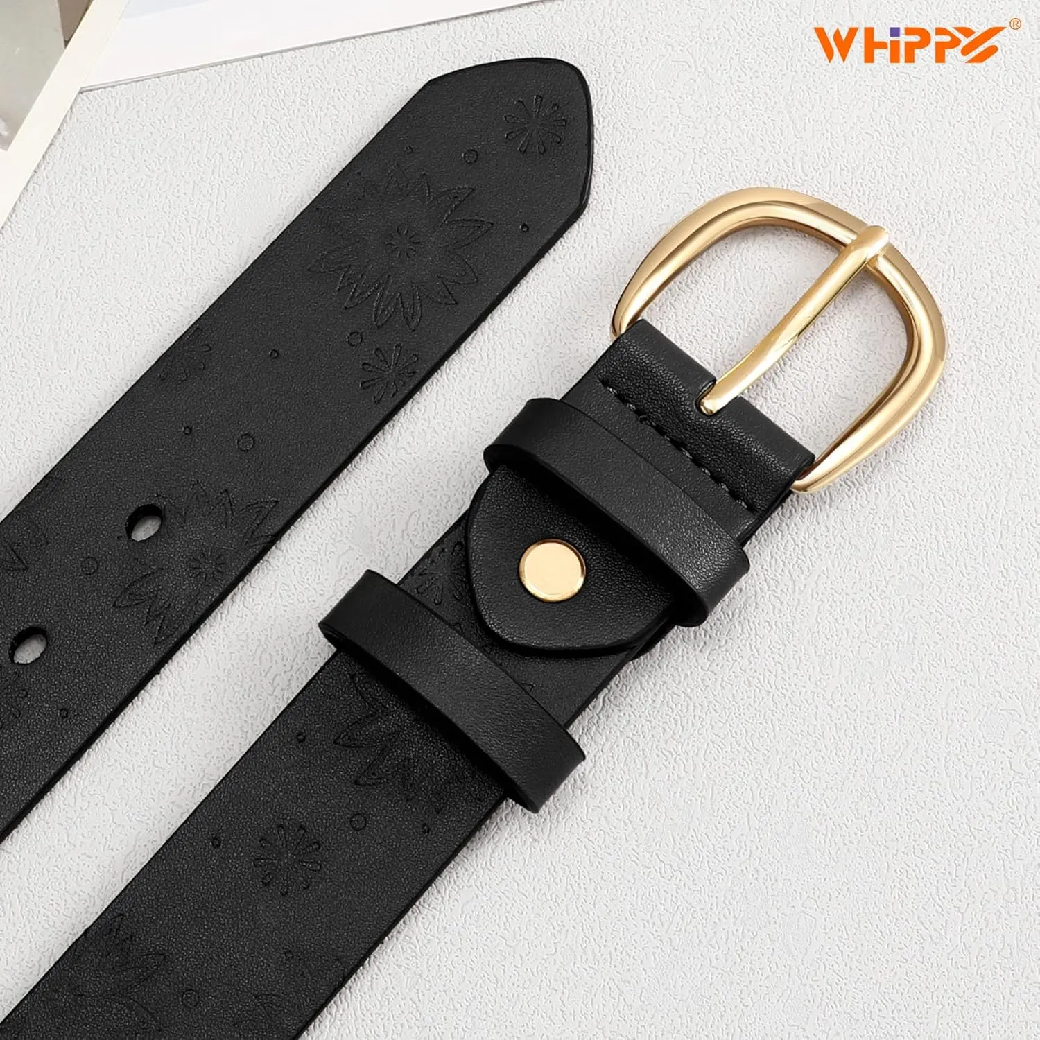 WHIPPY Women Leather Belt with Gold Buckle Fashion Laides Casual Waist Belt for Jeans Pants Dresses