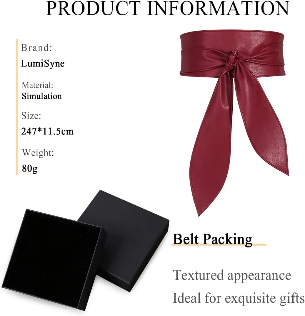 Women Obi Belt Wide Cinch Belt Soft PU Leather Tie Up Wrap Around Waist Belt Knotted Waistband Corset Belt For Dress