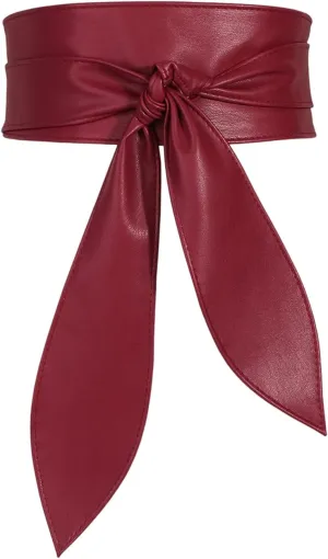 Women Obi Belt Wide Cinch Belt Soft PU Leather Tie Up Wrap Around Waist Belt Knotted Waistband Corset Belt For Dress