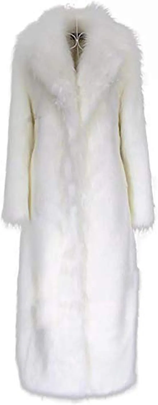 Women Warm Long Sleeve Parka Faux Fur Coat Lapel Full-Length Outwear Maxi Fluffy Faux Fur Overcoat