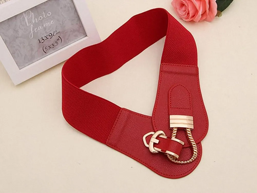 Women Wide Belts Elastic Cinch Stretch Band Wrap Metal Buckle Decorative Retro High Waist Belt for Dresses