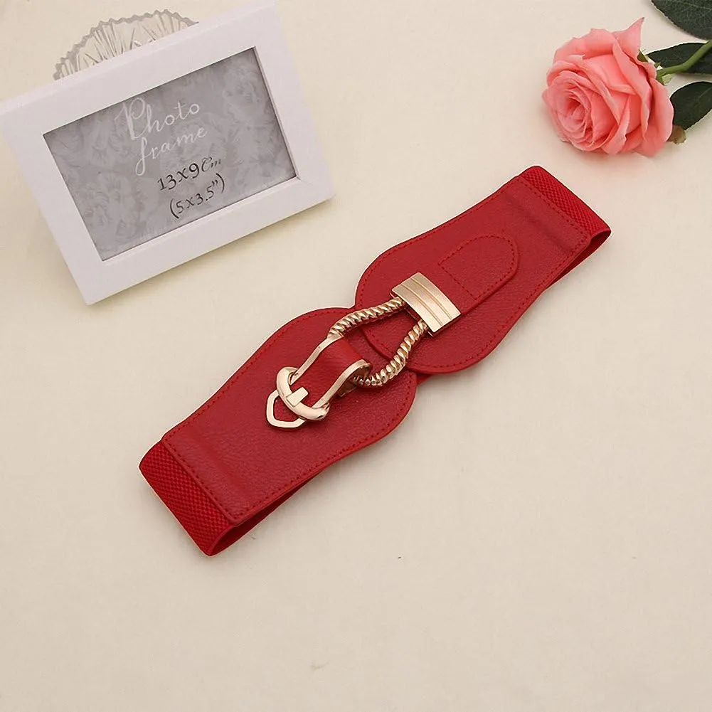 Women Wide Belts Elastic Cinch Stretch Band Wrap Metal Buckle Decorative Retro High Waist Belt for Dresses