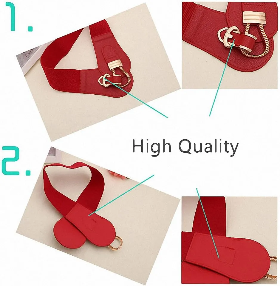 Women Wide Belts Elastic Cinch Stretch Band Wrap Metal Buckle Decorative Retro High Waist Belt for Dresses
