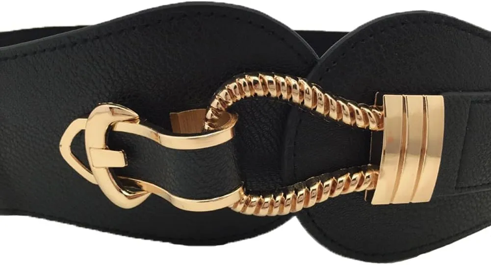 Women Wide Belts Elastic Cinch Stretch Band Wrap Metal Buckle Decorative Retro High Waist Belt for Dresses