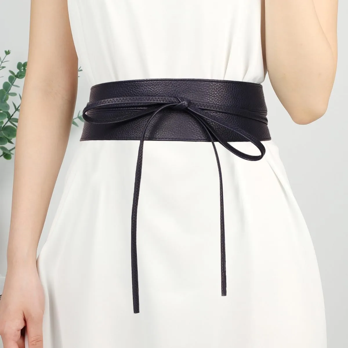 Women Wide Waist Belt Obi Belt PU Leather Knot Tie Up Wrap Around Waistband Vintage Cinch Belt For Dress Shirt Coat