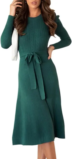Women's Fall Dresses Long Sleeve Velvet Formal Maxi Dress with Belt Casual Cocktail Wedding Guest Party Long Dress