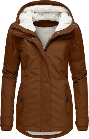 Women's Hooded Winter Coat Long Warm Fleeced Lined Long Jackets Thicken Fleece Jacket Fur Hooded Military Parka Coat