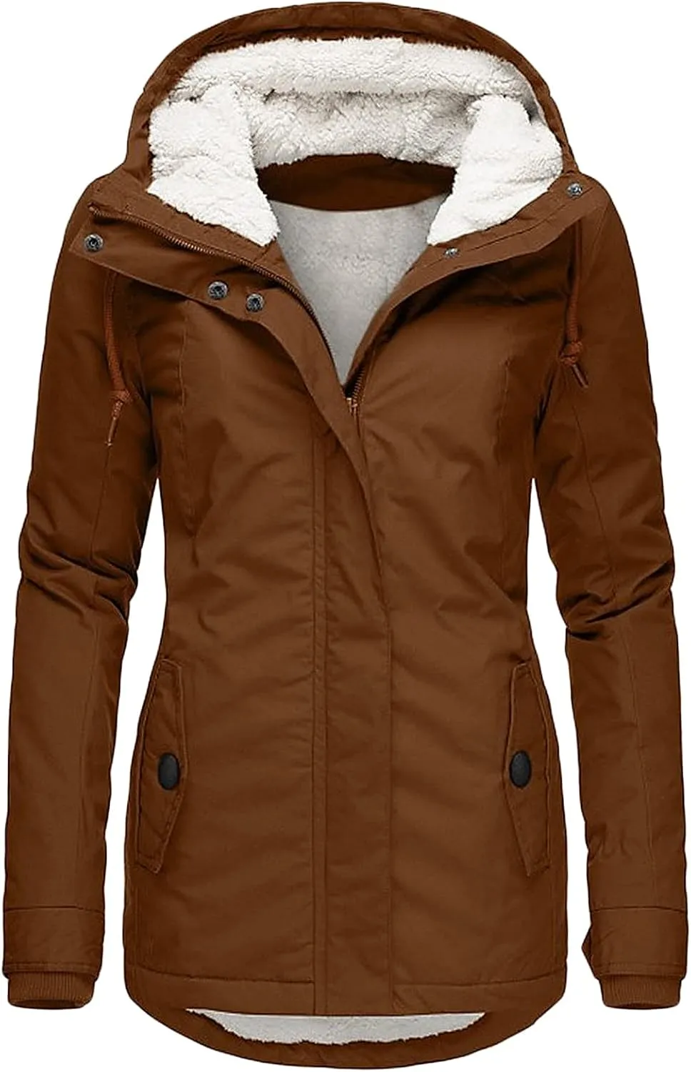 Women's Hooded Winter Coat Long Warm Fleeced Lined Long Jackets Thicken Fleece Jacket Fur Hooded Military Parka Coat