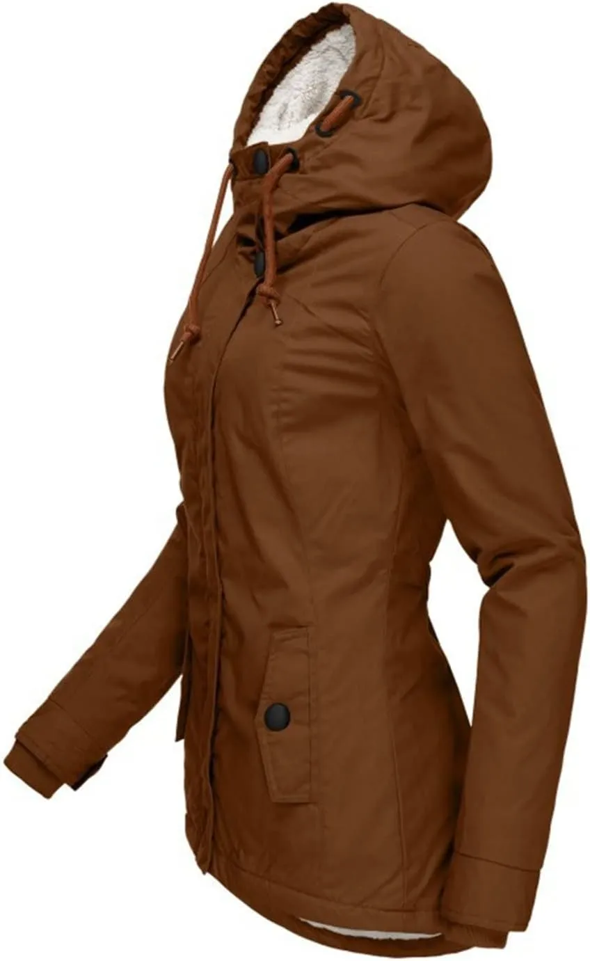 Women's Hooded Winter Coat Long Warm Fleeced Lined Long Jackets Thicken Fleece Jacket Fur Hooded Military Parka Coat