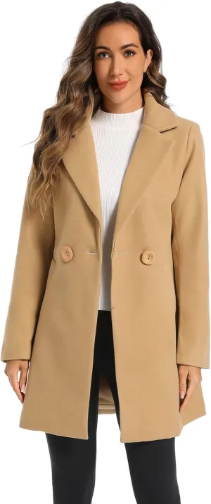 Women's Notched Lapel Double Breasted Winter Outerwear Pea Coat