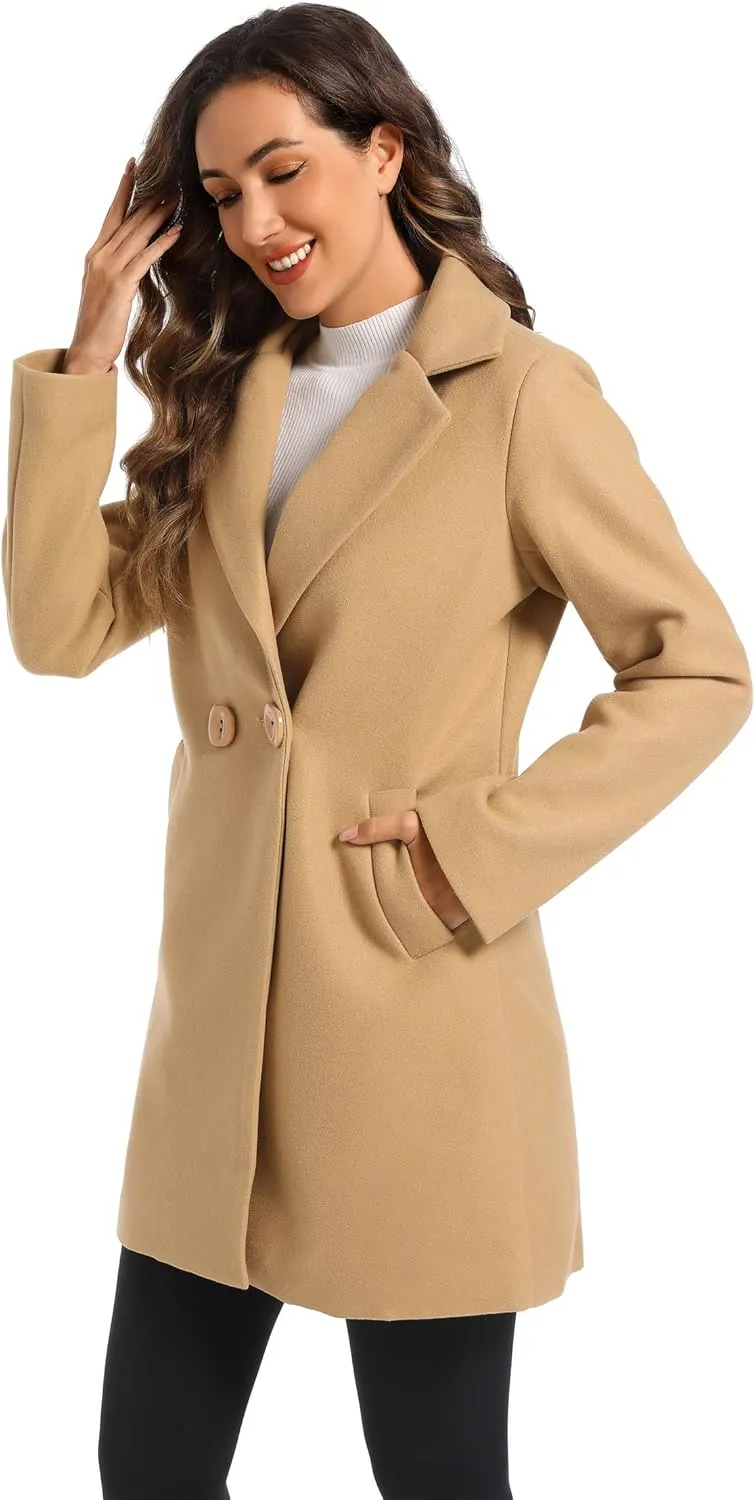 Women's Notched Lapel Double Breasted Winter Outerwear Pea Coat