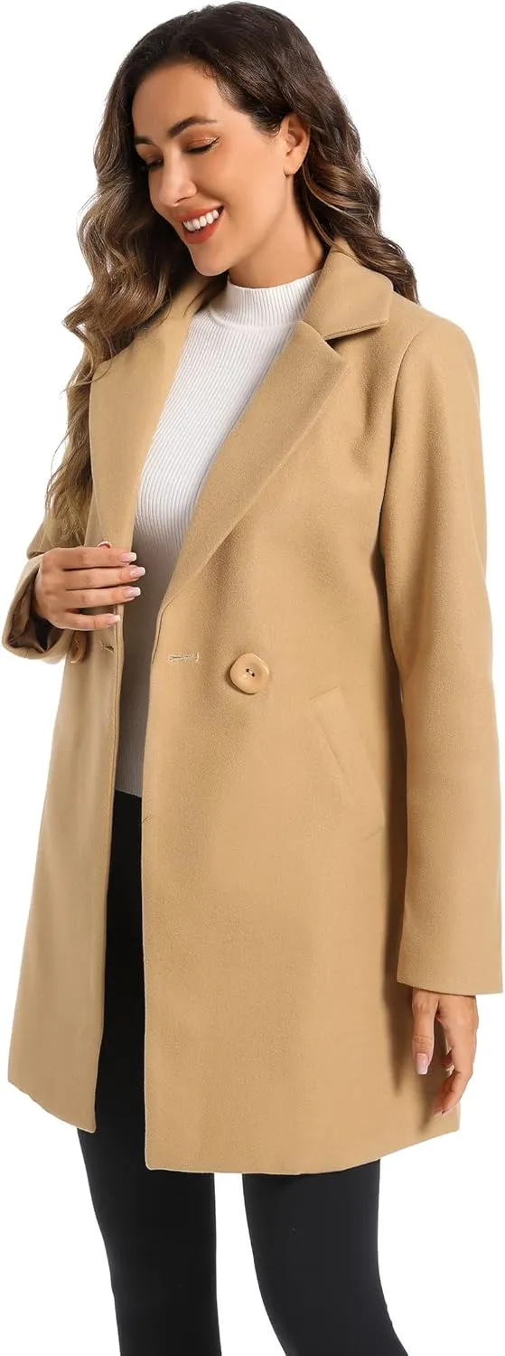 Women's Notched Lapel Double Breasted Winter Outerwear Pea Coat