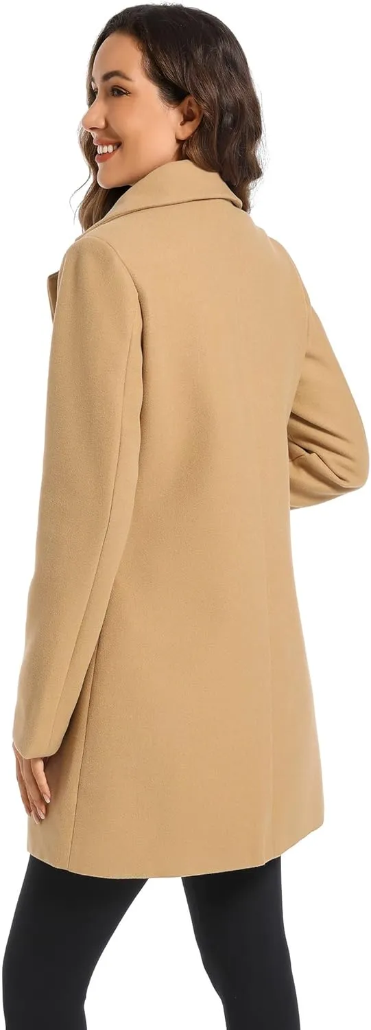 Women's Notched Lapel Double Breasted Winter Outerwear Pea Coat