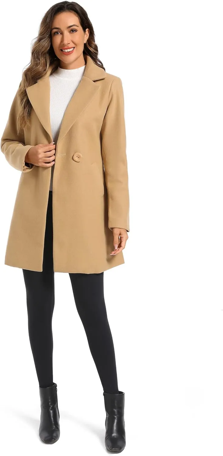 Women's Notched Lapel Double Breasted Winter Outerwear Pea Coat