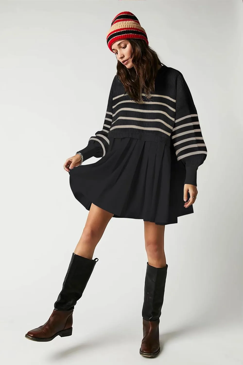 Womens Oversized Sweater Dress Spring Fall Trendy Long Sleeve Crewneck Pullover Tops Relaxed Fit Sweatshirts Mini Dresses