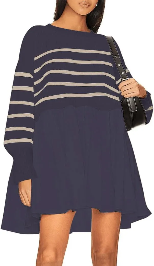 Womens Oversized Sweater Dress Spring Fall Trendy Long Sleeve Crewneck Pullover Tops Relaxed Fit Sweatshirts Mini Dresses